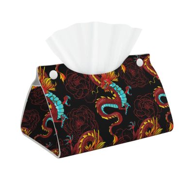 Chinese Dragons and Peonies Facial Tissue Holder Tissue Box Cover, Tissue Box Holder for Bathroom, Desks, Car, Vanity, Night Stands