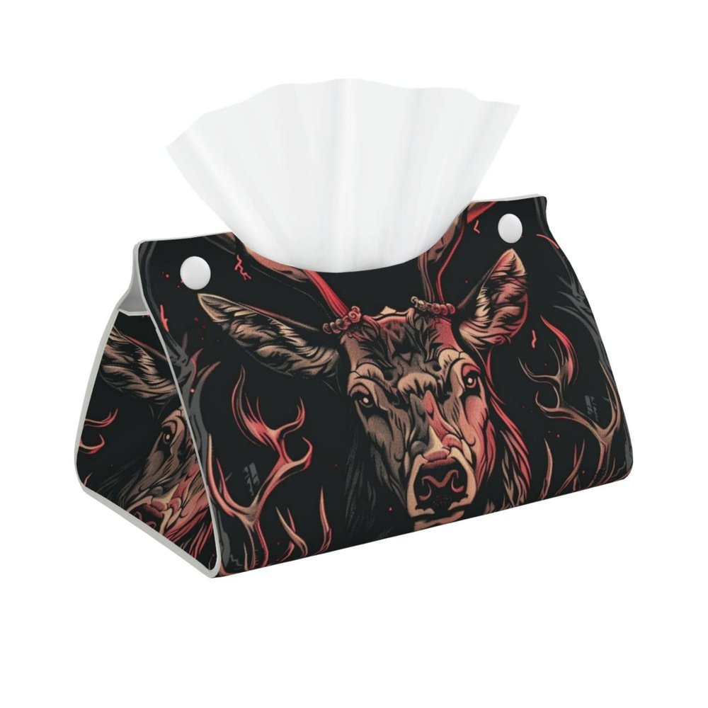 Deer with Crown Tissue Box Cover, PVC Leather Tissue Box Holder, Stylish Tissue Box Organizer for Home, Car, Hotel, Office