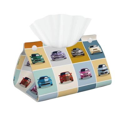 Car Icons Pattern Tissue Box Cover, Facial Tissue Holder, Decorative Napkin Dispenser Organizer for Car, Home, Office Accessories