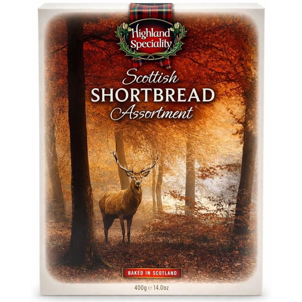 Highland Speciality Traditional Shortbread Selection 400g - Luxury Scottish Stag Design Box - Traditional Christmas Biscuit Gift - Product of Scotland
