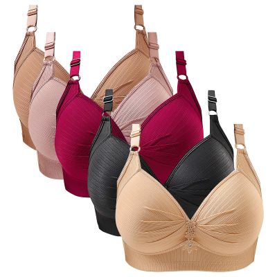 Bralette Bra Without Underwire Push Up, Elegant Bra Large Breasts Strong Hold Sexy Bustiers Top Comfort Classic Minimiser Bra Good Hold Breathable Bra Top Stretch Medium Feel-Good Bra Pack of 5,