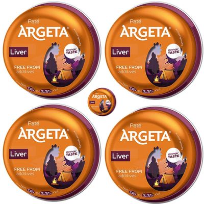Argeta Liver spread made from cooked chicken liver and chicken fat with the addition of spices and herbs 95 Gramm x 5 Pieces by Pufai Grocery