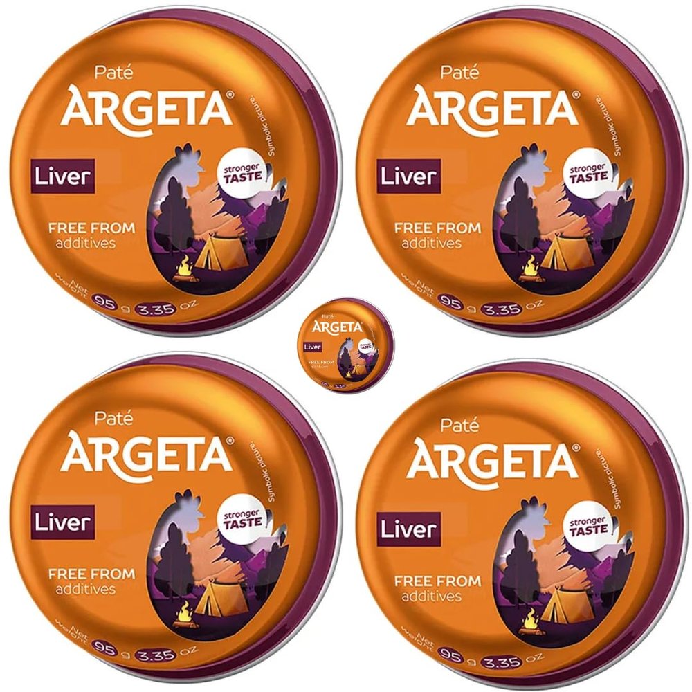 Argeta Liver spread made from cooked chicken liver and chicken fat with the addition of spices and herbs 95 Gramm x 5 Pieces by Pufai Grocery