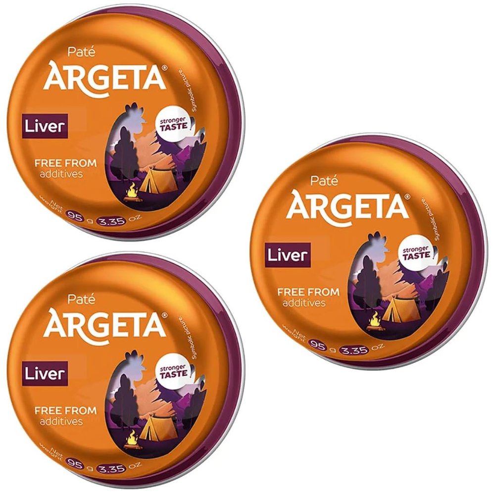 Argeta Liver spread made from cooked chicken liver and chicken fat with the addition of spices and herbs 95 Gramm x 3 Pieces by Pufai Grocery