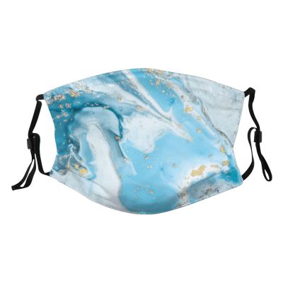 Reusable Cloth Face Mask,Blue White And Gold Marble Adult Washable Face Cover With Adjustable Earloops Nose Wire