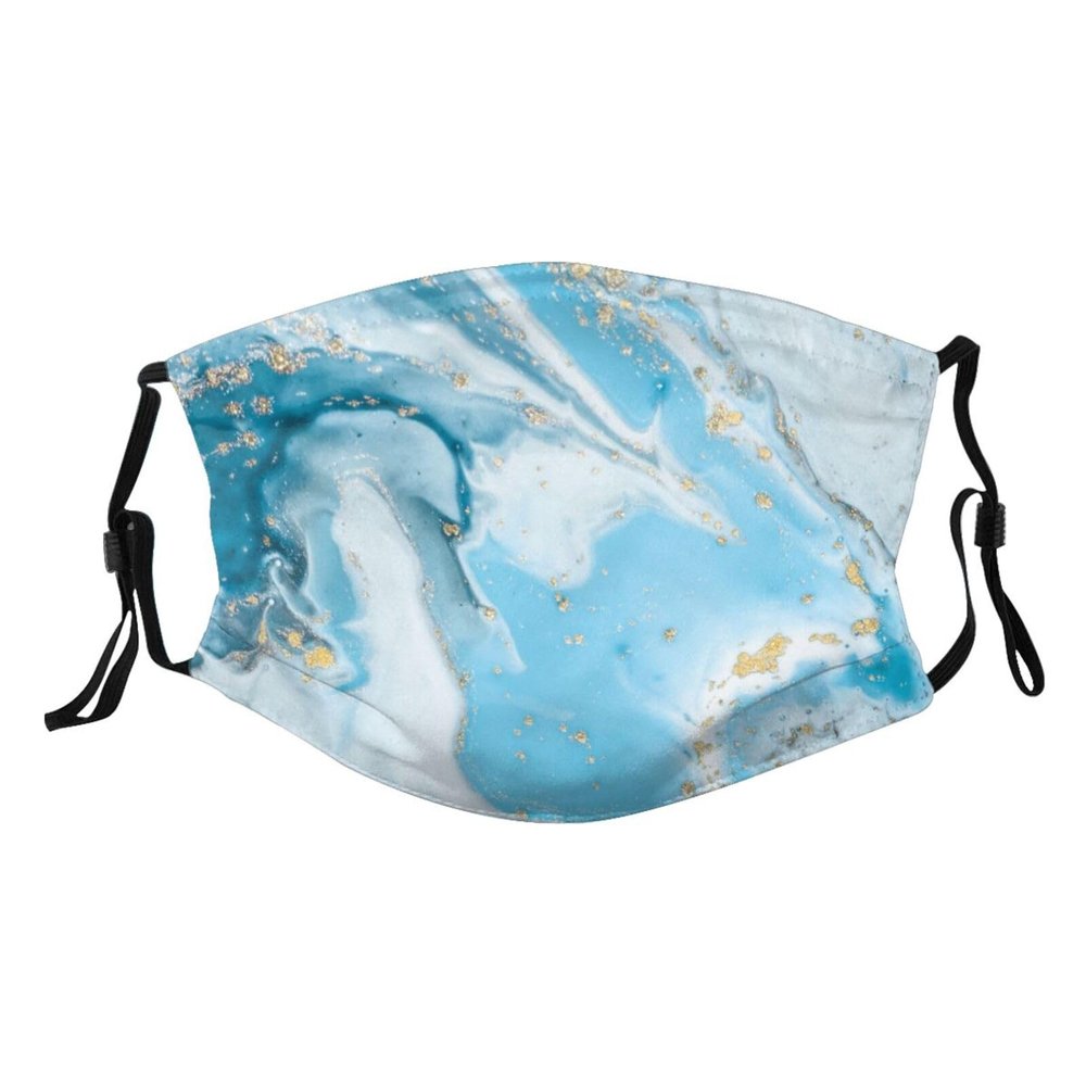 Reusable Cloth Face Mask,Blue White And Gold Marble Adult Washable Face Cover With Adjustable Earloops Nose Wire