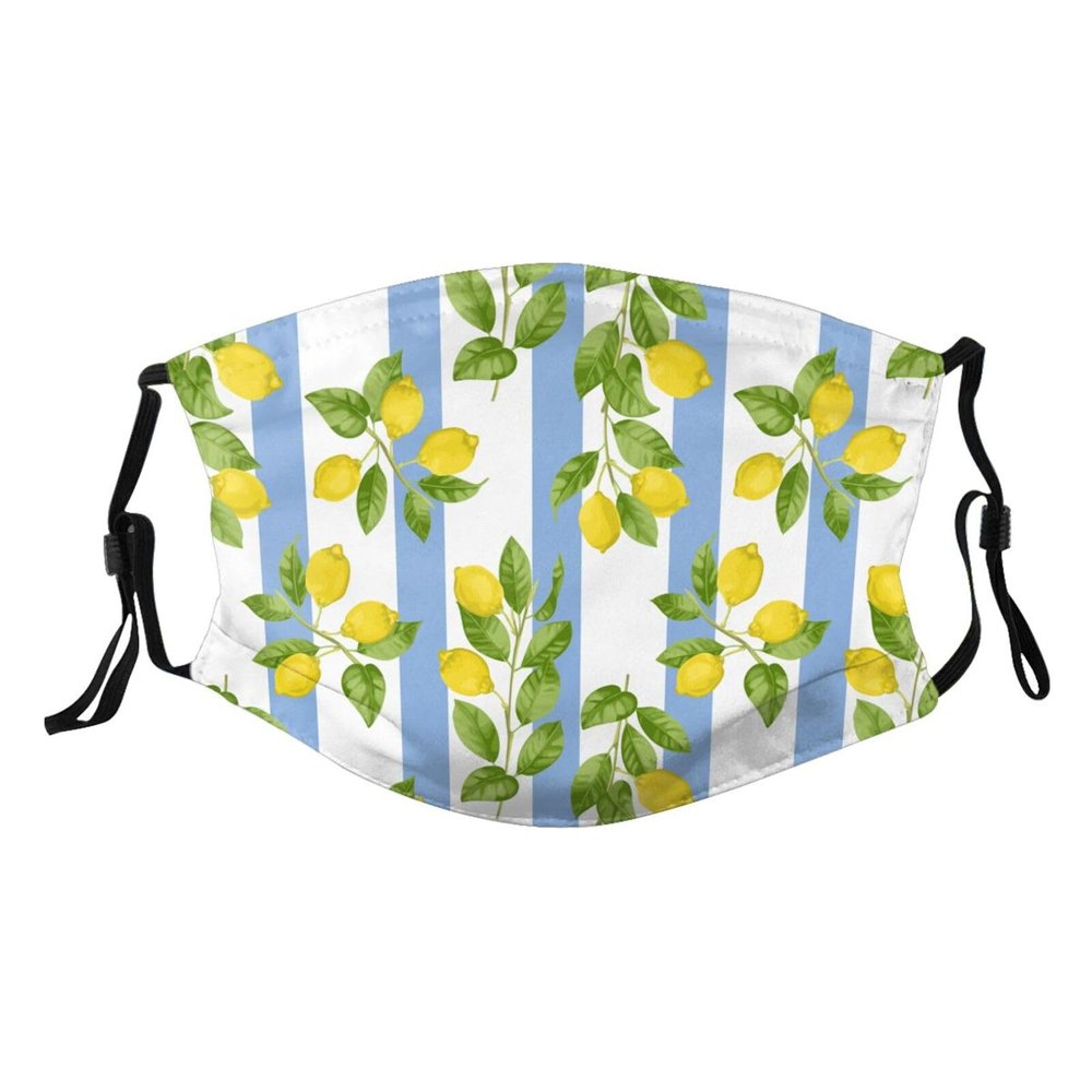 Reusable Cloth Face Mask,Blue Stripe Lemon Adult Washable Face Cover With Adjustable Earloops Nose Wire