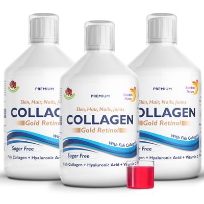 Swedish Nutra - Gold Retinol - 3 Packs of 500ml, 60 Day Supply - 12500 mg Marine Collagen I Sugar-Free I Minimize Fine Lines, Wrinkles & Improve Skin Elasticity