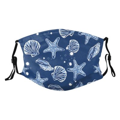 Reusable Cloth Face Mask,Blue Seashells Adult Washable Face Cover With Adjustable Earloops Nose Wire