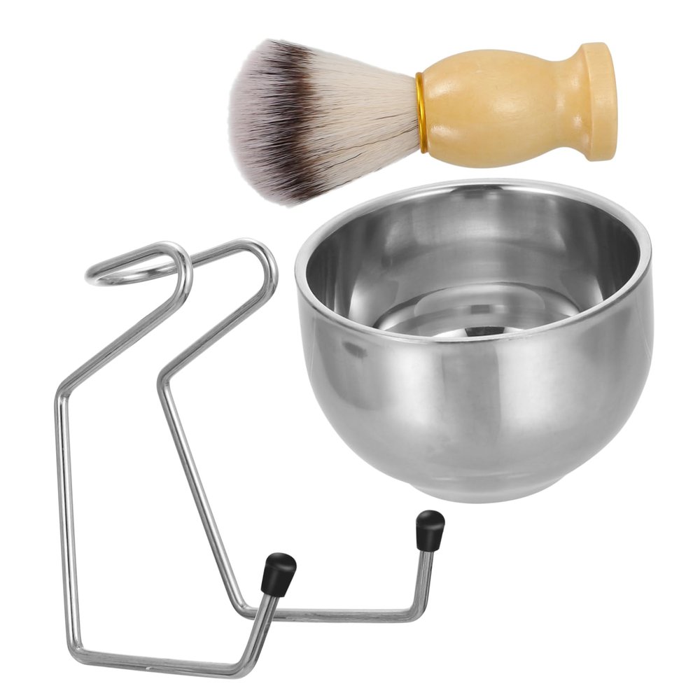 Beatifufu Stainless Steel Dish Rack for Men Beard Grooming Includes Shaving Bowl Rack and Men Beard Brush for Facial Cleaning Appliance