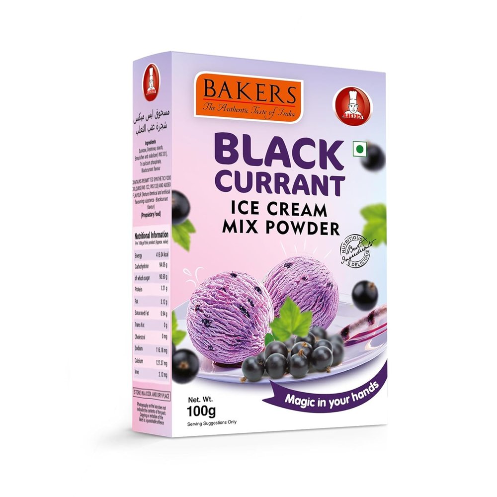 BAKERS Classic & Delightful Black Current Ice Cream Powder, Easy to Make No Sugar Needed Perfect Dessert Mix - 100g (Pack Of 2)