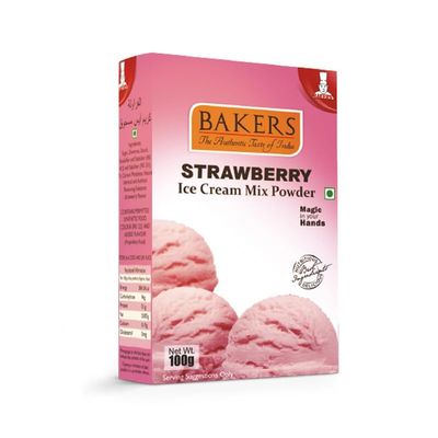 BAKERS Classic & Delightful Strawberry Ice Cream Powder, Easy to Make No Sugar Needed Perfect Dessert Mix - 100g (Pack Of 3)