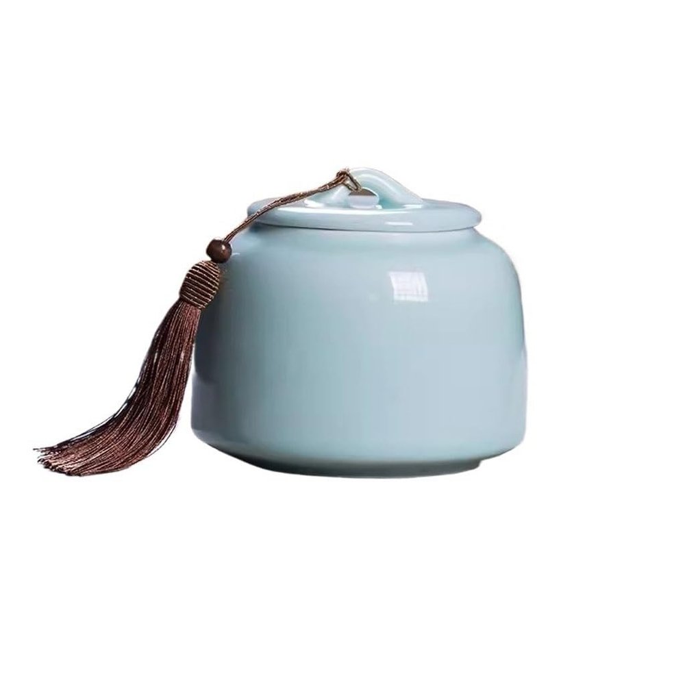 YAMEQGCE Container Chinese Retro Large Ceramic Tea Cans Household Sealed Cans Celadon Storage Cans Black Tea Cans Coffee Container
