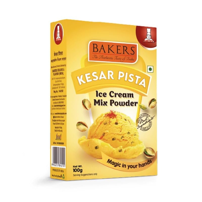 BAKERS Classic & Delightful Kesar Pista Ice Cream Powder, Easy to Make No Sugar Needed Perfect Dessert Mix - 100g (Pack Of 3)