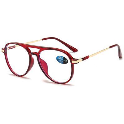 ABETOS Retro Pilot Reading Glasses Blue Light Blocking Fashion Women Men Computer Readers Full Frame Metal Temples Double Bridge Eyeglasses, Red+1.0