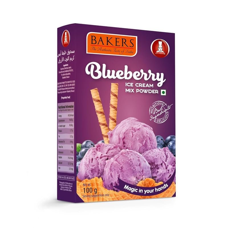BAKERS Classic & Delightful Blueberry Ice Cream Powder, Easy to Make No Sugar Needed Perfect Dessert Mix - 100g (Pack Of 3)