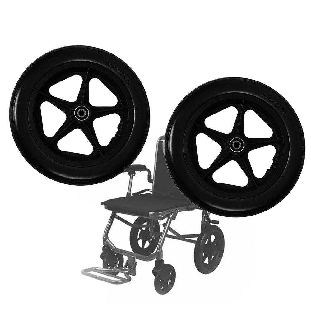 1 Pair 12inch Wheelchair Rear Wheel Replacement, 12 1/2x2 1/4 Wheelchair Wheels, PU Solid Tires, Bearing 12mm (1/2")