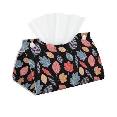 Colorful Christmas Tree Leaves Patterns Tissue Box Cover PVC Leather Facial Tissue Dispenser Box Holder for Dresser Bathroom Decorative