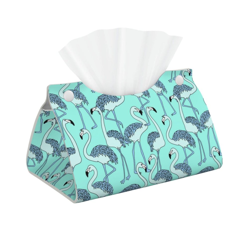 Blue Flamingo Patterns Tissue Box Cover, Facial Tissue Holder, Decorative Napkin Dispenser Organizer for Car, Home, Office Accessories