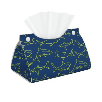 Swimming Sharks Pattern Tissue Box Cover, PVC Leather Tissue Box Holder, Stylish Tissue Box Organizer for Home, Car, Hotel, Office