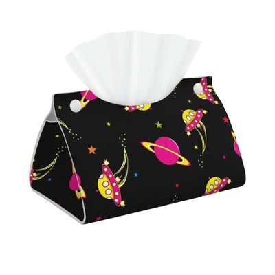 Aliens for Outer Space Tissue Box Cover PVC Leather Facial Tissue Dispenser Box Holder for Dresser Bathroom Decorative