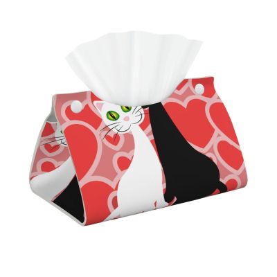 Cat Couple Heart Tissue Box Cover PVC Leather Facial Tissue Dispenser Box Holder for Dresser Bathroom Decorative