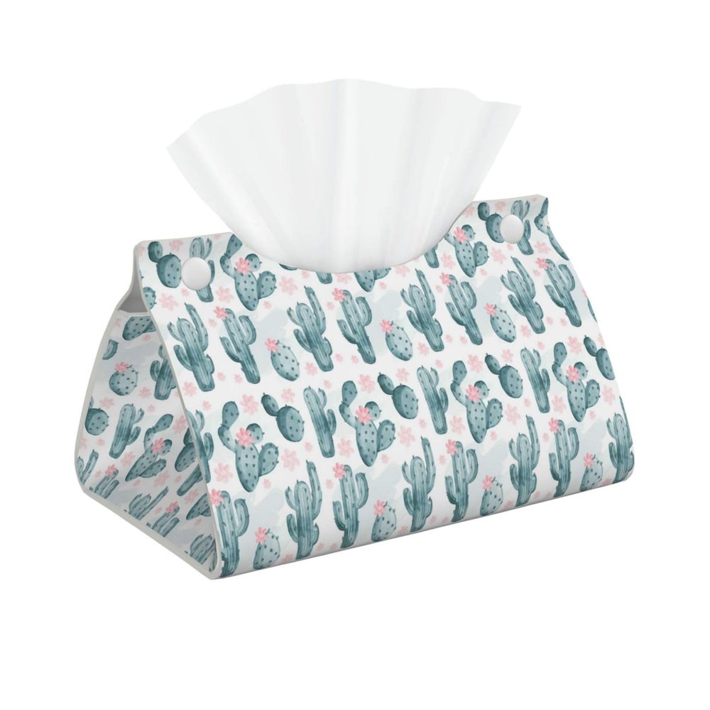 Cactus Pattern Tissue Box Cover, PVC Leather Tissue Box Holder, Stylish Tissue Box Organizer for Home, Car, Hotel, Office