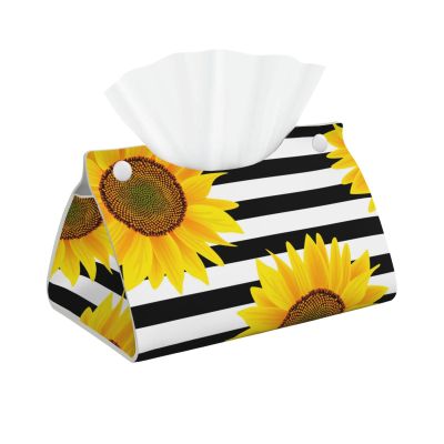 Sunflowers on Striped Tissue Box Cover Tissue Box Holder Tissue Box Dispenser for Facial Tissue, Napkins, Dryer Sheets