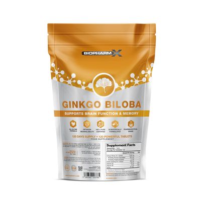 BioPharmX Ginkgo Biloba High Strength 7000mg & Ginseng 600mg (120 Vegan Tablets) Added Vitamin B3 & Vitamin B5 :Premium Brain & Memory Support Supplement  Boosts Mental Clarity & Focus