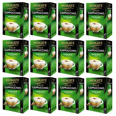 Mokate Gold Hazelnut Cappuccino Coffee Sachets x8 (Pack of 12, Total 96 Sachets)