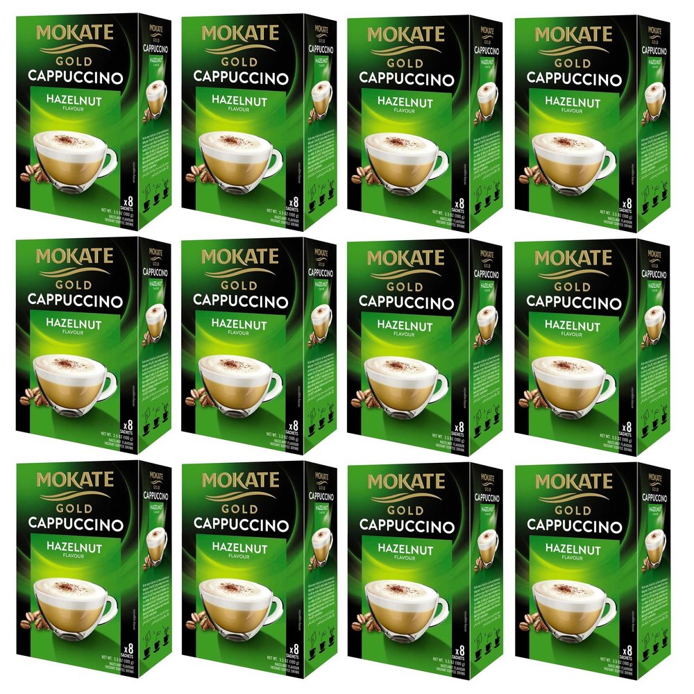 Mokate Gold Hazelnut Cappuccino Coffee Sachets x8 (Pack of 12, Total 96 Sachets)