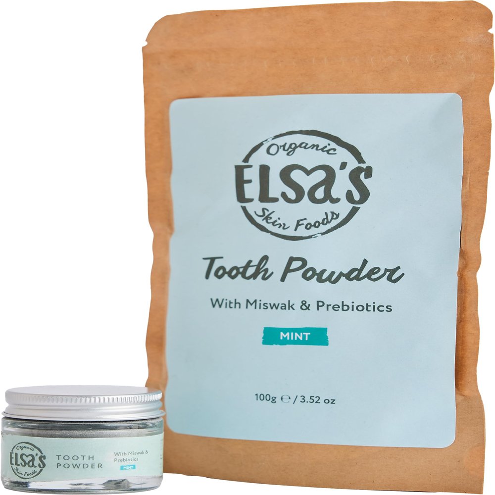 Elsas Organic Skin Foods - Natural Tooth Powder & Refill Pack - Removes Stains - Contains Xylitol - Activated Charcoal - Gentle Whitening