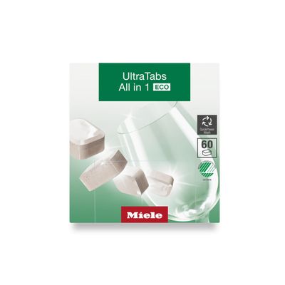 Miele UltraTabs All-in-One Dishwasher Detergent Tabs ECO, Compatible with All Dishwashers, 60 Tabs