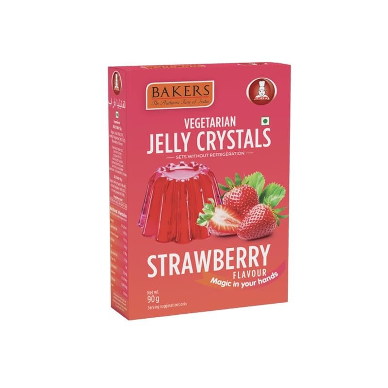 Bakers Strawberry Flavour Jelly Crystals, Tropical & Smooth Instant Premix Dessert - 100g (Pack Of 2)