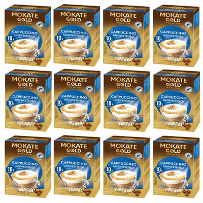 Mokate Gold Premium Unsweetened Cappuccino Coffee Sachets x10 (Pack of 12, Total 120 Sachets)
