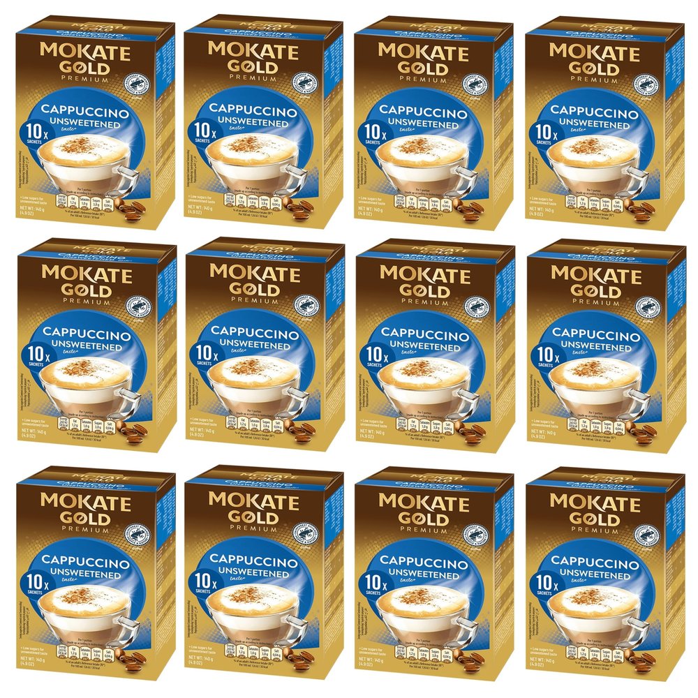 Mokate Gold Premium Unsweetened Cappuccino Coffee Sachets x10 (Pack of 12, Total 120 Sachets)
