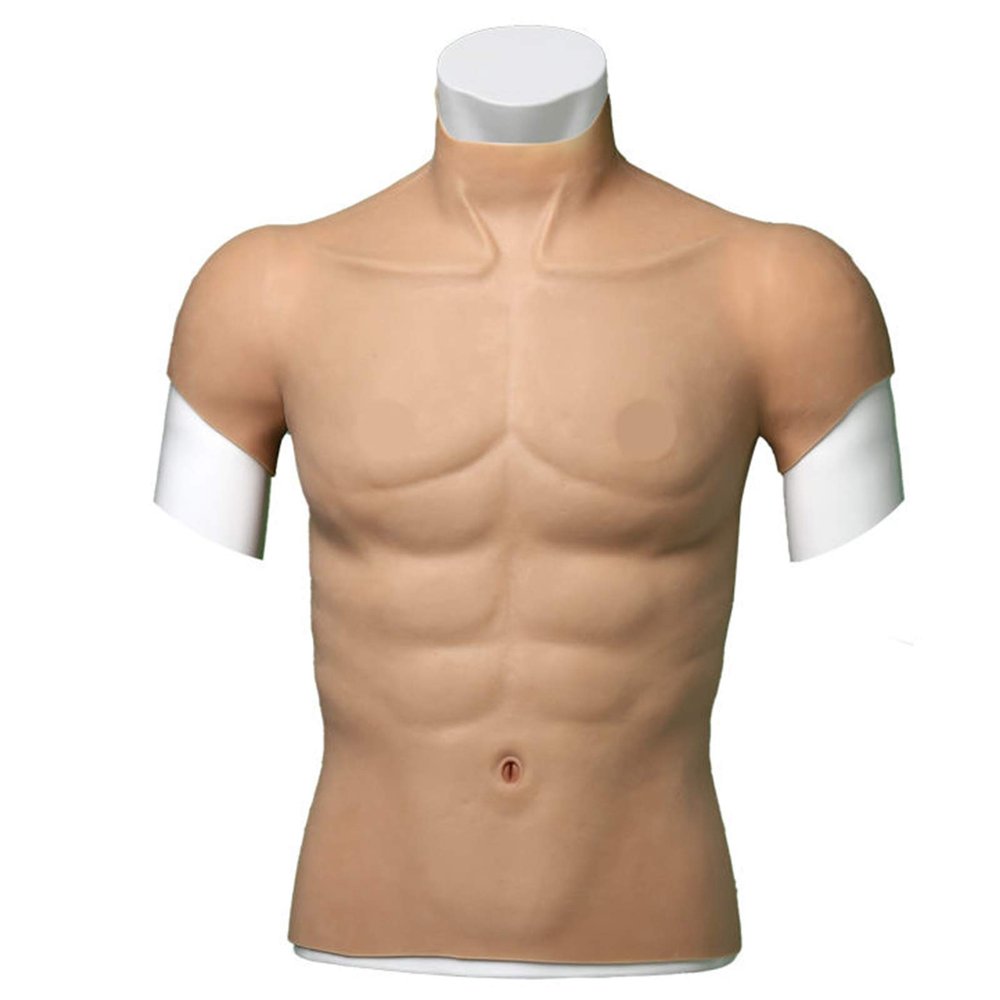 XRSMOU Silicone Muscle Suit, Artificial Fake Chest Muscle High Collar Design,for Men's Role Play Crossdressers