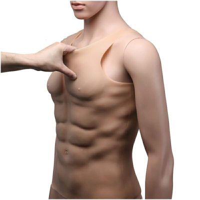XRSMOU Silicone Fake Pectoral Muscles, Artificial Fake Muscle Abdomen, Simulation Muscle Vest, Realistic Male Chest Muscle Suit for Masquerade Costume