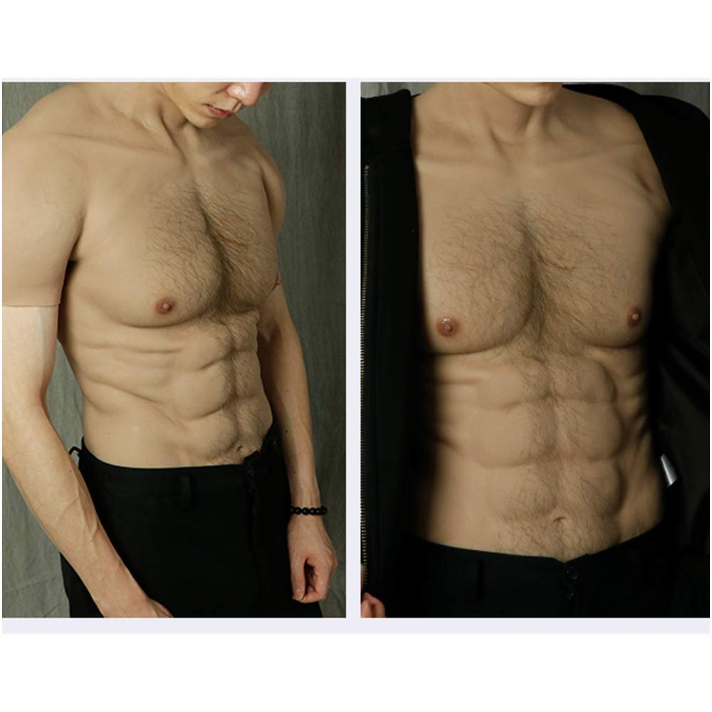 XRSMOU Silicone Fake Chest Muscle Vest, Artificial Simulation Muscle, Realistic Silicone Fake Muscle,for Men's Role-playing Masquerade Costumes