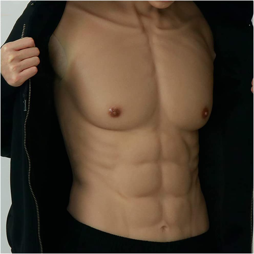 XRSMOU Silicone Muscle Vest, Realistic Silicone Chest for Men, Fake Muscle Suit for Cosplay Masquerade Transgender Male Halloween Costume
