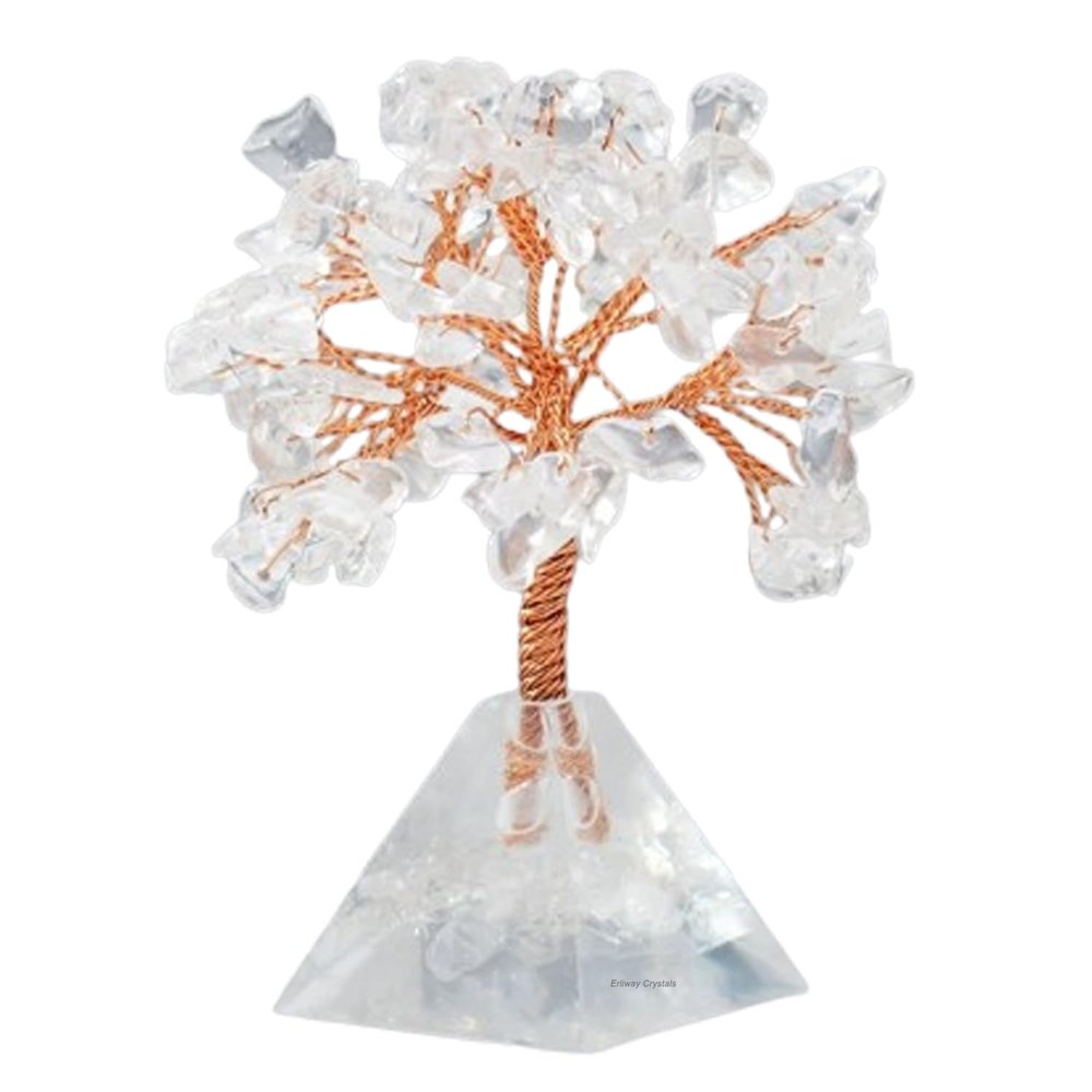 Erliway Clear Quartz Crystal Tree, 3.54-3.94" Crystal Trees of Life with Pyramid Base, Natural Gemstone Bonsai Tree for Women,Healing Crystals Money Trees for Housewarming Energy Wealth Office Decor