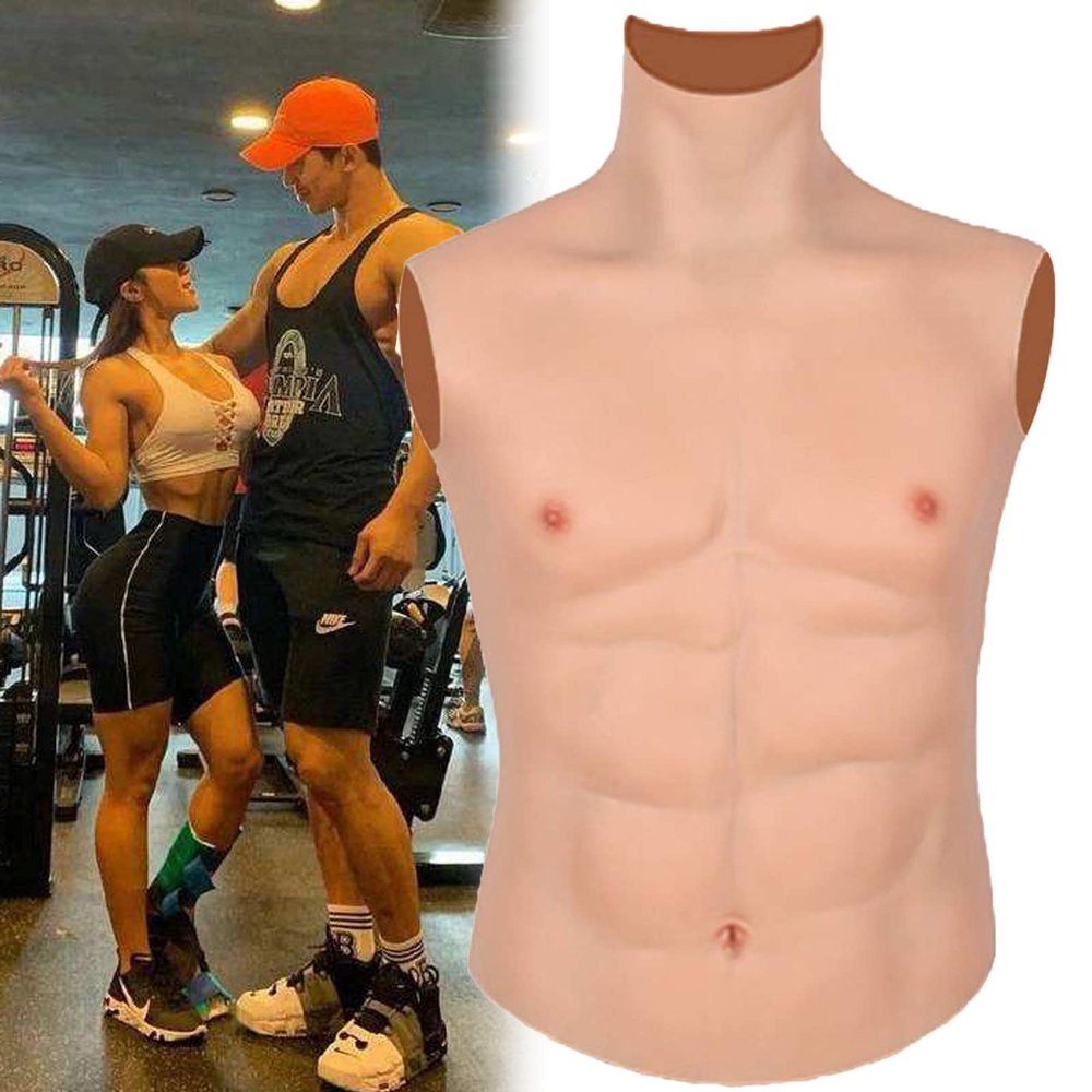 XRSMOU Silicone Muscle Chest, Realistic Male Vest, Fake Muscles for Male Chest, Simulated Skin for Abdomen, for Role Play Makeup Halloween Props