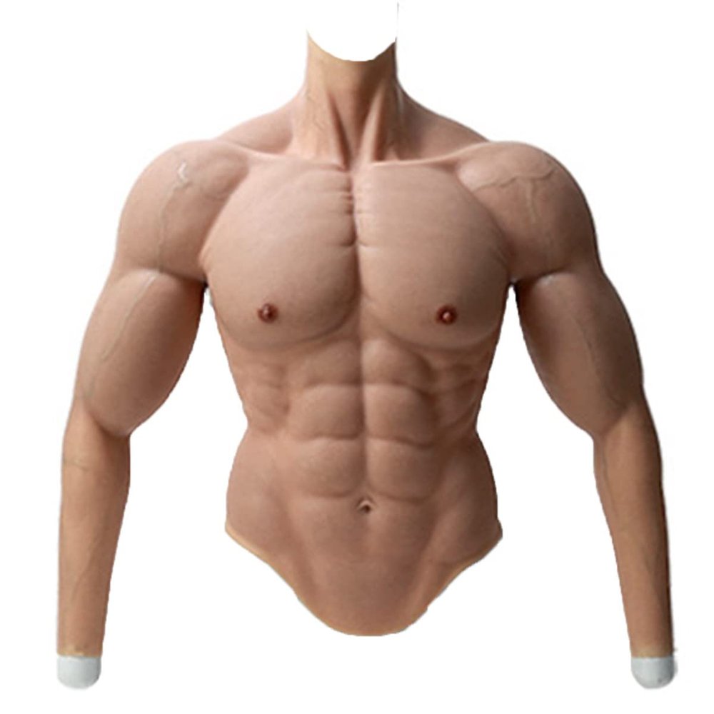XRSMOU Men's Silicone Chest, Fake Male Muscle Suit, Male Chest Vest, Muscle Simulation Skin for Role Playing