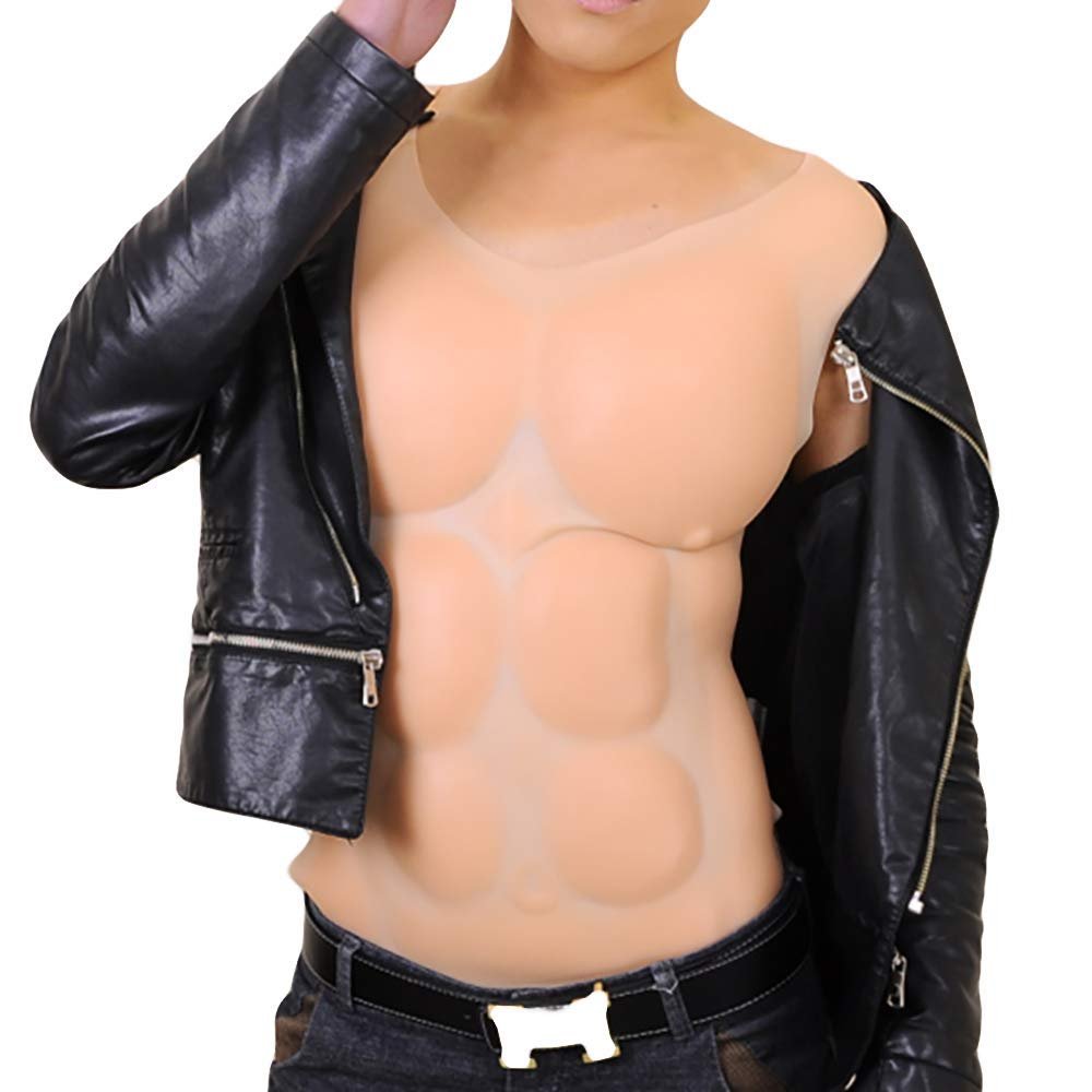 XRSMOU Silicone Fake Chest Muscle Vest, Realistic Silicone Fake Muscle, Artificial Simulated Muscle, for Men's Role Play Masquerade Costumes