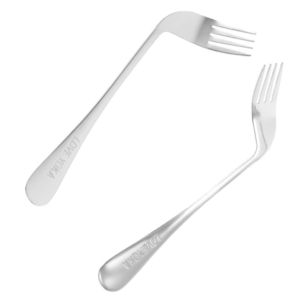 Healvian 2pcs Curved Forks for Disabled Adults Easy Use Angled Forks as Food Feeding Aids for Elderly Patients Practical Tableware