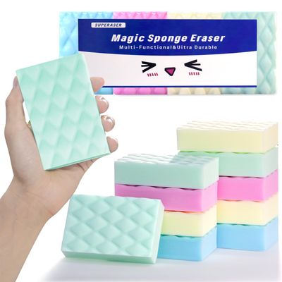 2X Density Magic Sponges Multi-Functional Household Cleaning Kitchen Dish Sponge for Bathroom,Shoes,Floor,Bathtub,Sink,Furniture, Wall Cleaner (Colorful 12 Count(Pack of 1))