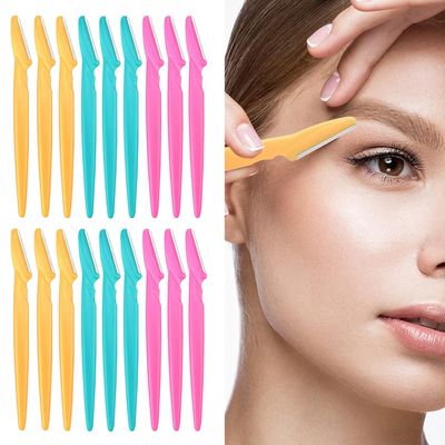 18 Pcs Eyebrow RazorsPortable Eyebrow face Razors Facial Shaver Eyebrow Remover with Cover for Women and MenGreen Pink Yellow
