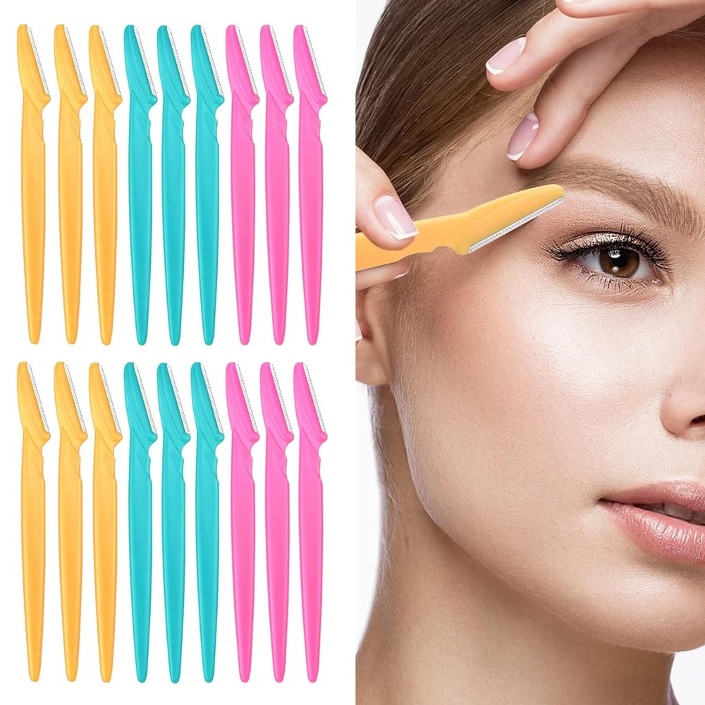 18 Pcs Eyebrow RazorsPortable Eyebrow face Razors Facial Shaver Eyebrow Remover with Cover for Women and MenGreen Pink Yellow