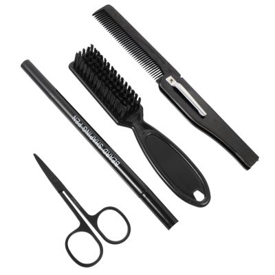 WOONEKY 4pcs Professional Beard Grooming Kit Brush Pen Comb Scissors Pencil Filler Compact Portable