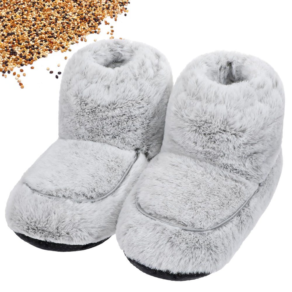 Cozypower Microwavable Slippers for Women Men Heated Booties Warming Slippers Heatable Wellness Boots with Moist Heat Therapy Comfortable Feet Warm for Foot Ankle Pain Plantar Fasciitis, Grey, One